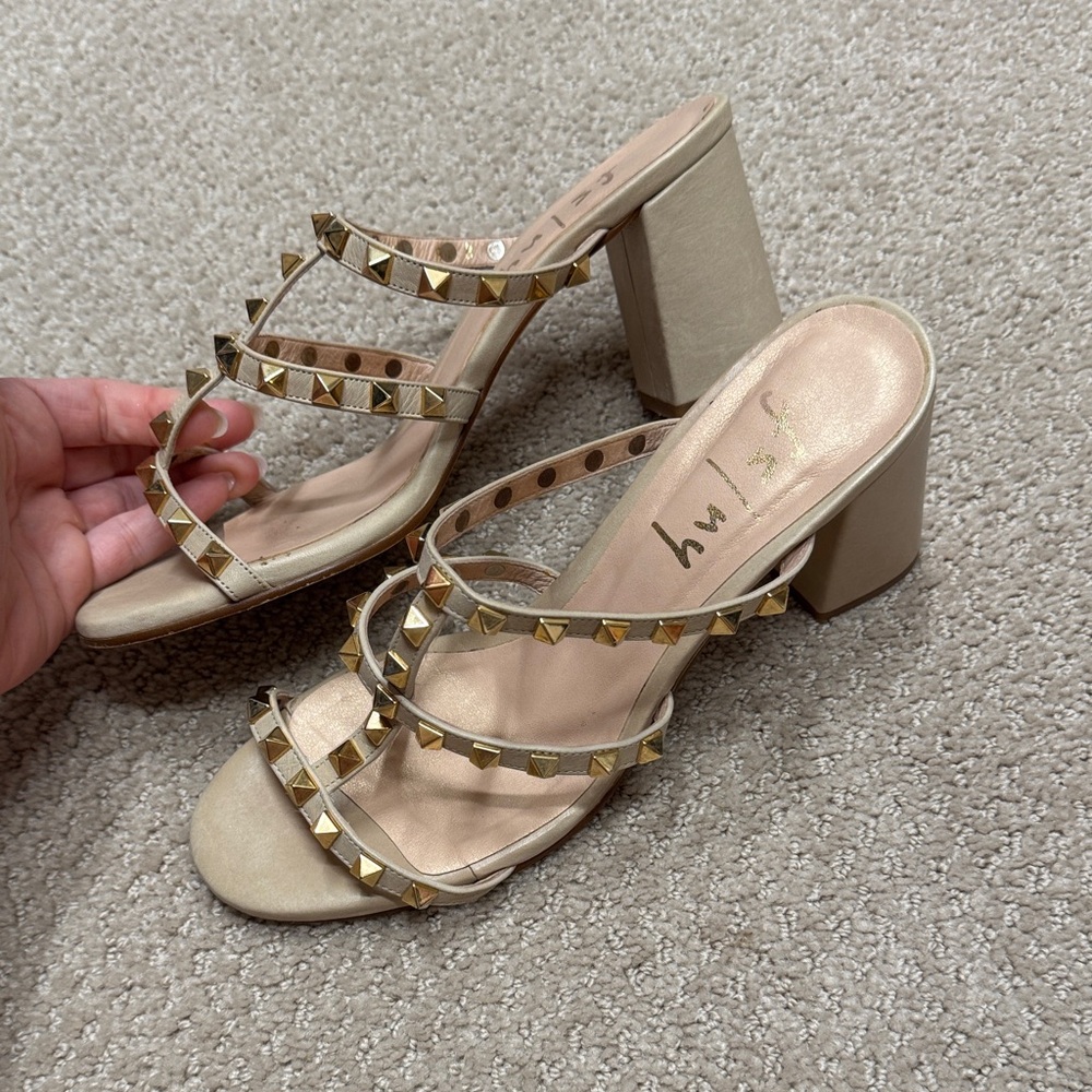 Gold Studded Strappy Block Heel